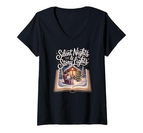 Damen Gemütliche Urlaubs-Leseszene Weihnachten Urlaub Winter T-Shirt mit V-Ausschnitt von Storytime Holiday Reading Gifts by Anastasia