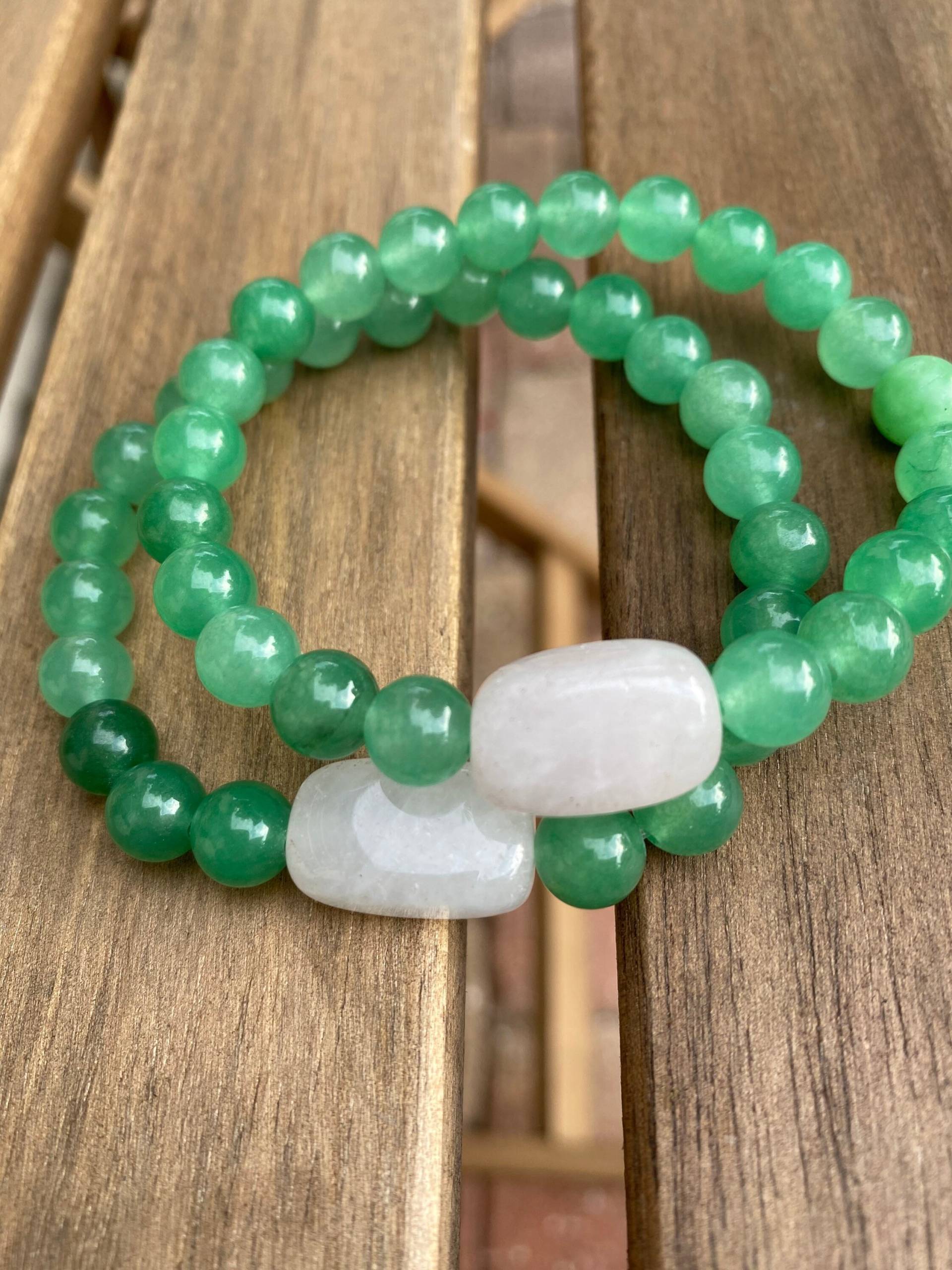 Echte Jade Und Quarz. Paar Stretch Armbänder. 8 Mm Perlen. Rosa Quarz Nuggets. Passend Für Alle Größen Echte Jade Und Quarz. Paar Stretch Armbänder. 8 Mm Perlen. Rosa Quarz Nuggets. Passend Für Alle Größen von Stounzz