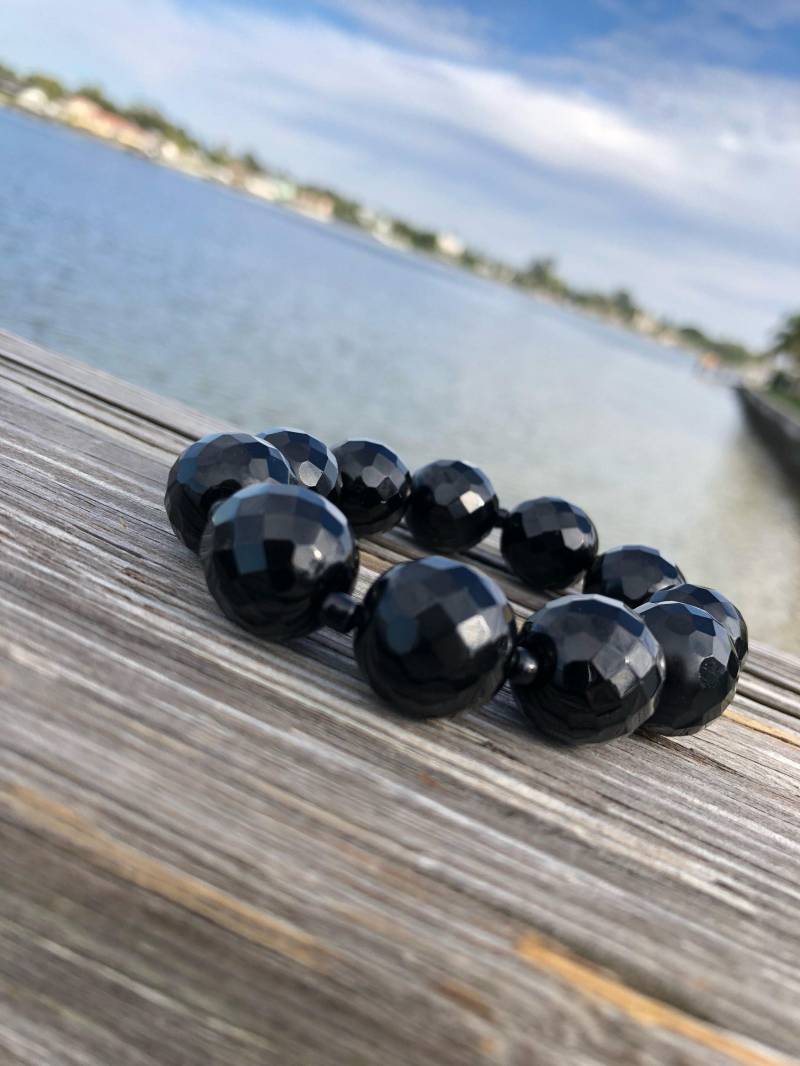 Echte Schwarze Achat Armband. 14 Mm, Große Perlen. Stretch, Passt in Alle Größen Echte Schwarze Achat Armband. 14 Mm, Große Perlen. Stretch, Passt in Alle Größen von Stounzz