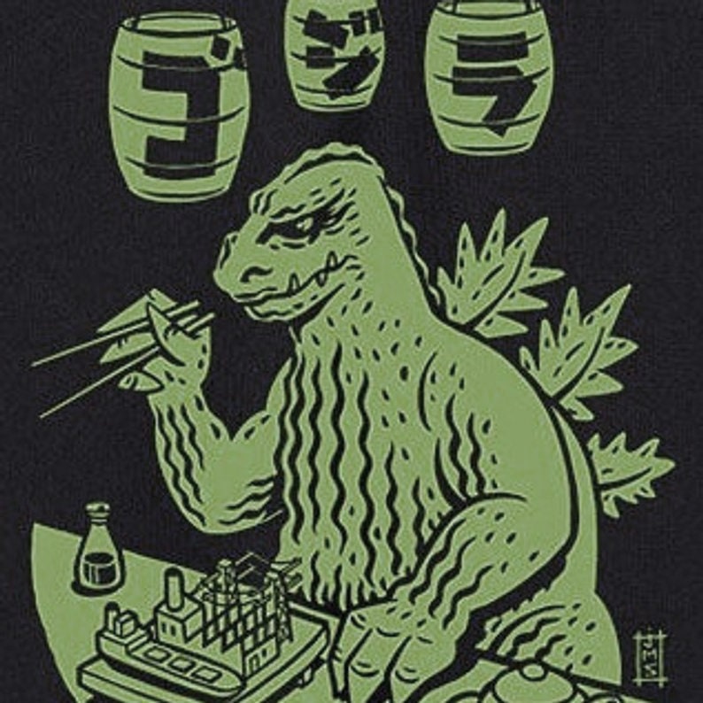 Godzilla "Cruchy Roll" - Siebdruck Tshirt von Stovepipe