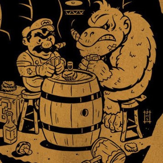 Mario & Donkey Kong "Boys' Night" - Siebdruck Tshirt von Stovepipe