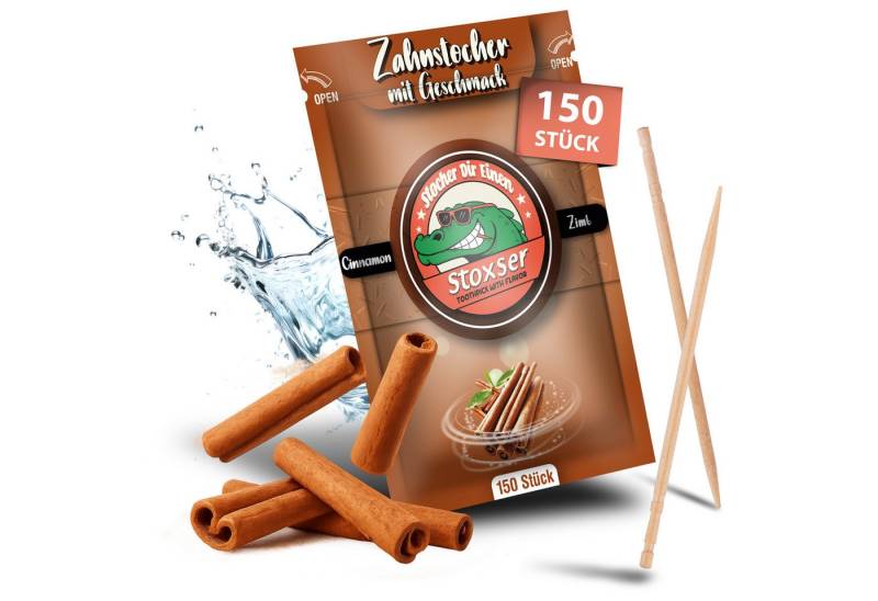 Stoxser Mundpflegecenter 150 x Zahnstocher mit Geschmack Zimt Geschmacksrevolution, 150x Zahnstocher, Entdeckt 150 x den intensiven Zimt Geschmack von Stoxser., Kein Kaugummi Unterstützend zu Zahnpasta Zahnseide Zuckerfrei Vegan von Stoxser
