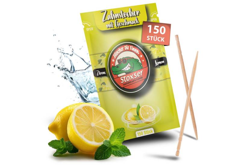 Stoxser Mundpflegecenter Stoxser 150 x Zahnstocher mit Geschmack Zitrone Geschmacksrevolution, 150 x Zahnstocher mit Geschmack Zitrone, Kein Kaugummi Unterstützend zu Zahnpasta Zahnseide Zuckerfrei von Stoxser