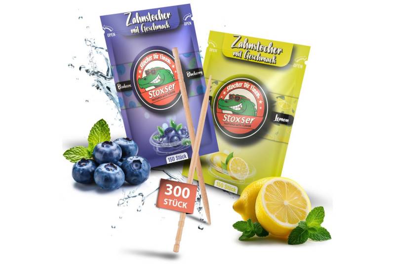 Stoxser Mundpflegecenter Stoxser 300x Zahnstocher mit Geschmack 2er Pack, 300x Zahnstocher mit Geschmack 2er Pack, Kein Kaugummi Unterstützend zu Zahnpasta Zahnseide Zuckerfrei von Stoxser