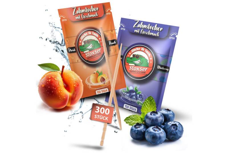 Stoxser Mundpflegecenter Stoxser 300x Zahnstocher mit Geschmack 2er Pack, 300x Zahnstocher mit Geschmack 2er Pack, Kein Kaugummi Unterstützend zu Zahnpasta Zahnseide Zuckerfrei von Stoxser