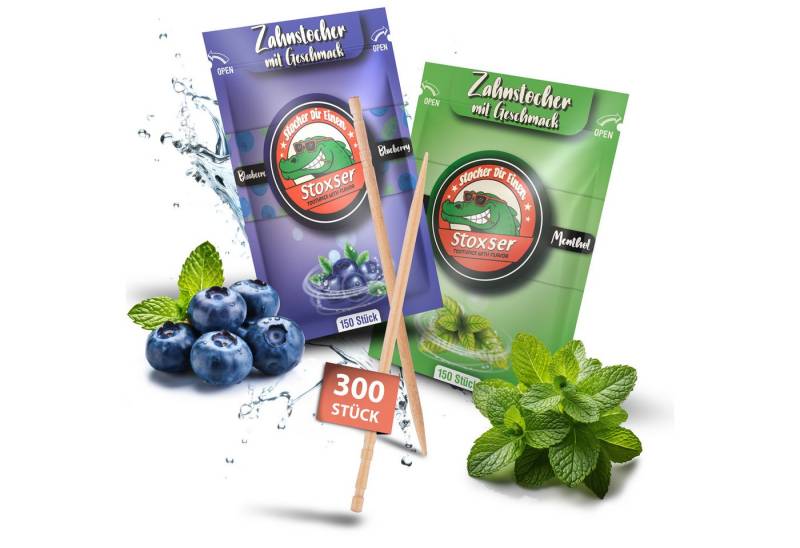 Stoxser Mundpflegecenter Stoxser 300x Zahnstocher mit Geschmack 2er Pack, 300x Zahnstocher mit Geschmack 2er Pack, Kein Kaugummi Unterstützend zu Zahnpasta Zahnseide Zuckerfrei von Stoxser