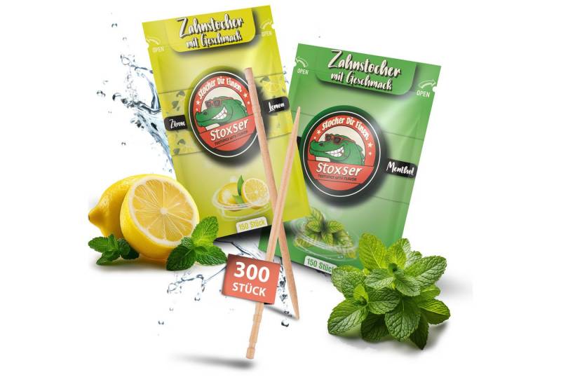 Stoxser Mundpflegecenter Stoxser 300x Zahnstocher mit Geschmack 2er Pack, 300x Zahnstocher mit Geschmack 2er Pack, Kein Kaugummi Unterstützend zu Zahnpasta Zahnseide Zuckerfrei von Stoxser