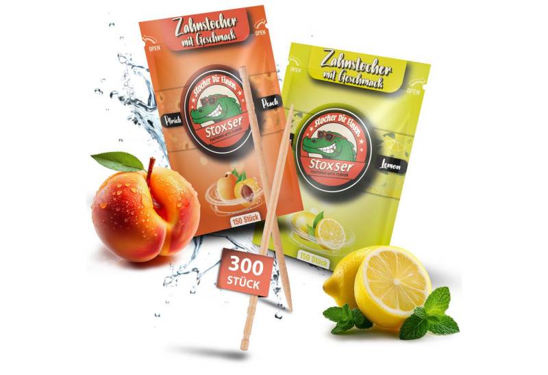 Stoxser Mundpflegecenter Stoxser 300x Zahnstocher mit Geschmack 2er Pack, 300x Zahnstocher mit Geschmack 2er Pack, Kein Kaugummi Unterstützend zu Zahnpasta Zahnseide Zuckerfrei von Stoxser