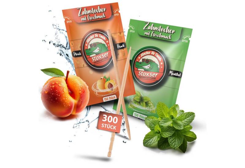 Stoxser Mundpflegecenter Stoxser 300x Zahnstocher mit Geschmack 2er Pack, 300x Zahnstocher mit Geschmack 2er Pack, Kein Kaugummi Unterstützend zu Zahnpasta Zahnseide Zuckerfrei von Stoxser