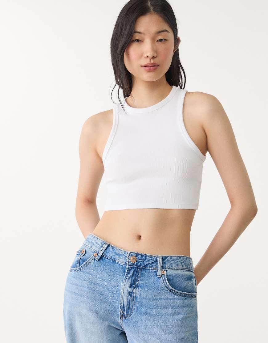 Stradivarius - 2er-Pack gerippte Basic-Cropped-Oberteile in Stone-Neutral von Stradivarius