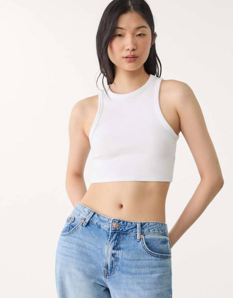 Stradivarius - 2er-Pack gerippte Basic-Cropped-Oberteile in Stone-Neutral von Stradivarius