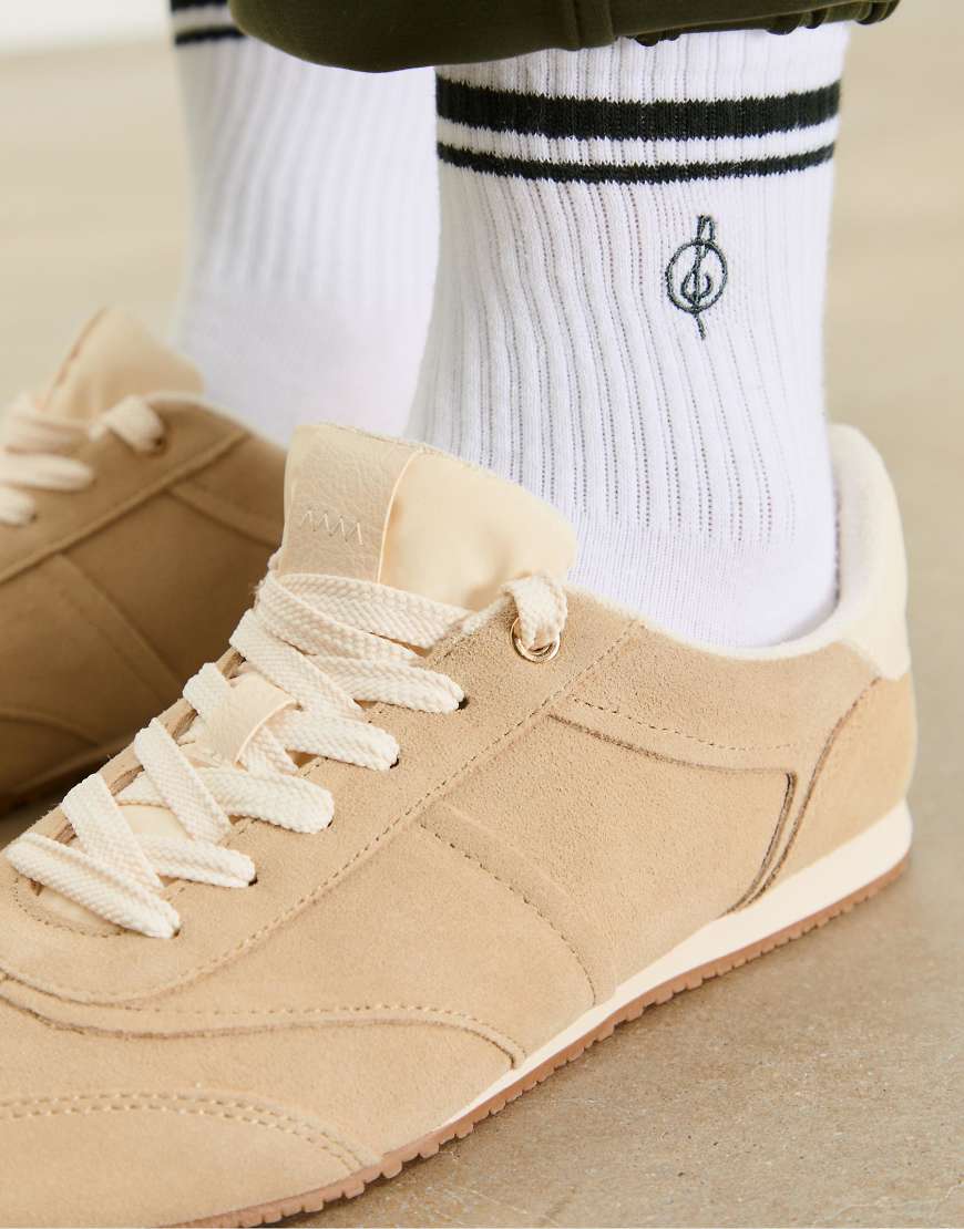 Stradivarius - 2er-Pack gestreifte und bestickte Socken in Khaki-Grün von Stradivarius