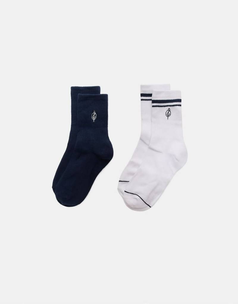 Stradivarius - 2er-Pack gestreifte und bestickte Socken in Marineblau von Stradivarius