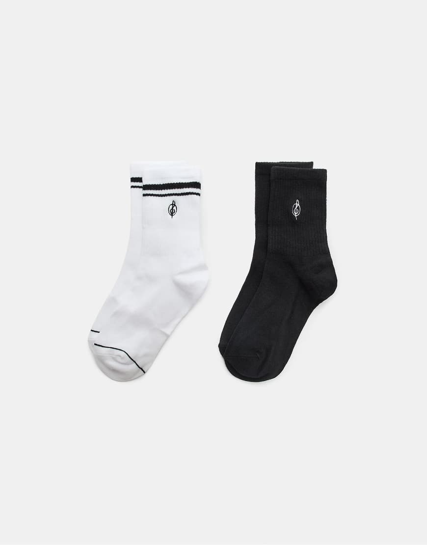 Stradivarius - 2er-Pack gestreifte und bestickte Socken in Schwarz von Stradivarius