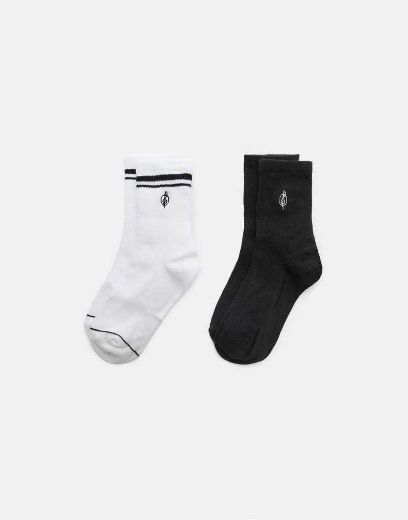 Stradivarius - 2er-Pack gestreifte und bestickte Socken in Schwarz von Stradivarius
