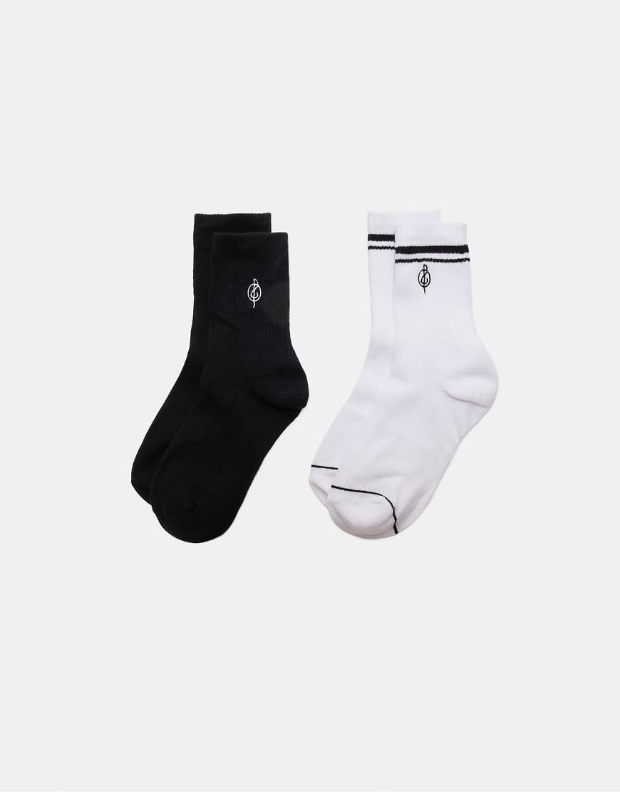 Stradivarius - 2er-Pack gestreifte und bestickte Socken in Schwarz von Stradivarius