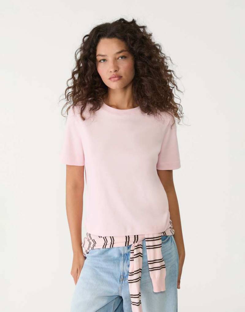 Stradivarius - 2er-Pack schwere Basic-T-Shirts in Rosa mit regulärer Passform von Stradivarius
