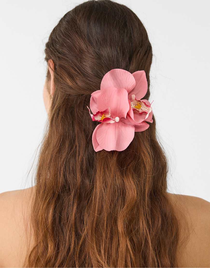 Stradivarius - 2er-Set Haarklammern in Rosa mit Orchideendesign von Stradivarius