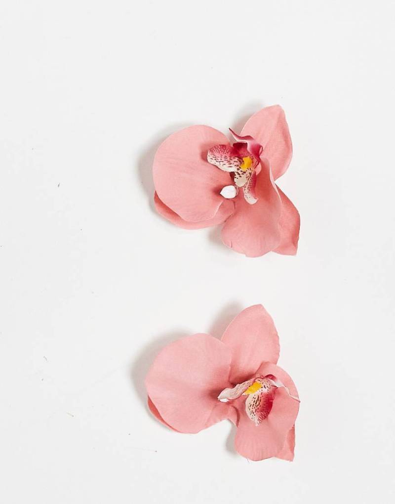 Stradivarius - 2er-Set Haarklammern in Rosa mit Orchideendesign von Stradivarius