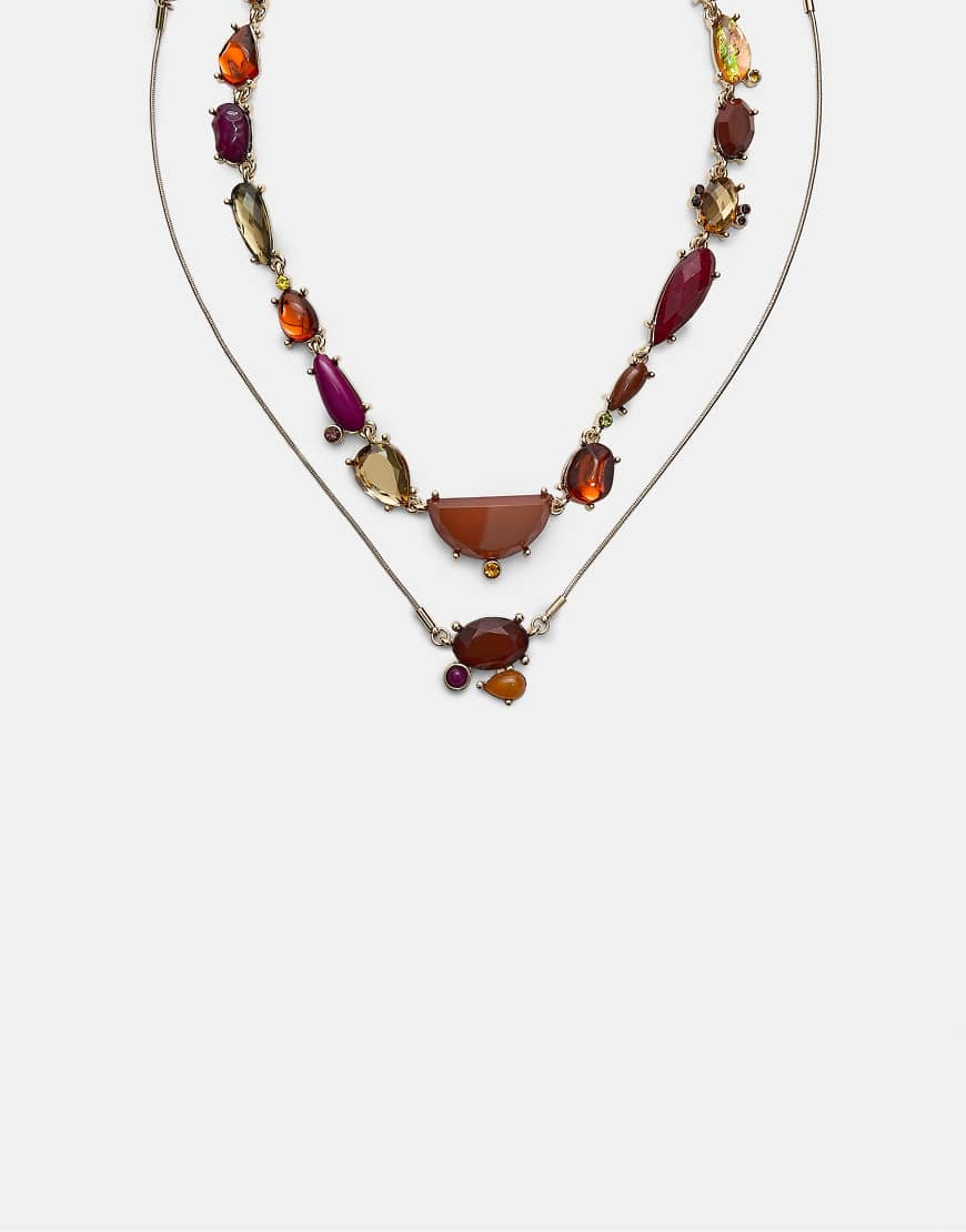 Stradivarius - 2er-Set Halsketten in Gold mit Schmucksteinen-Gelb von Stradivarius