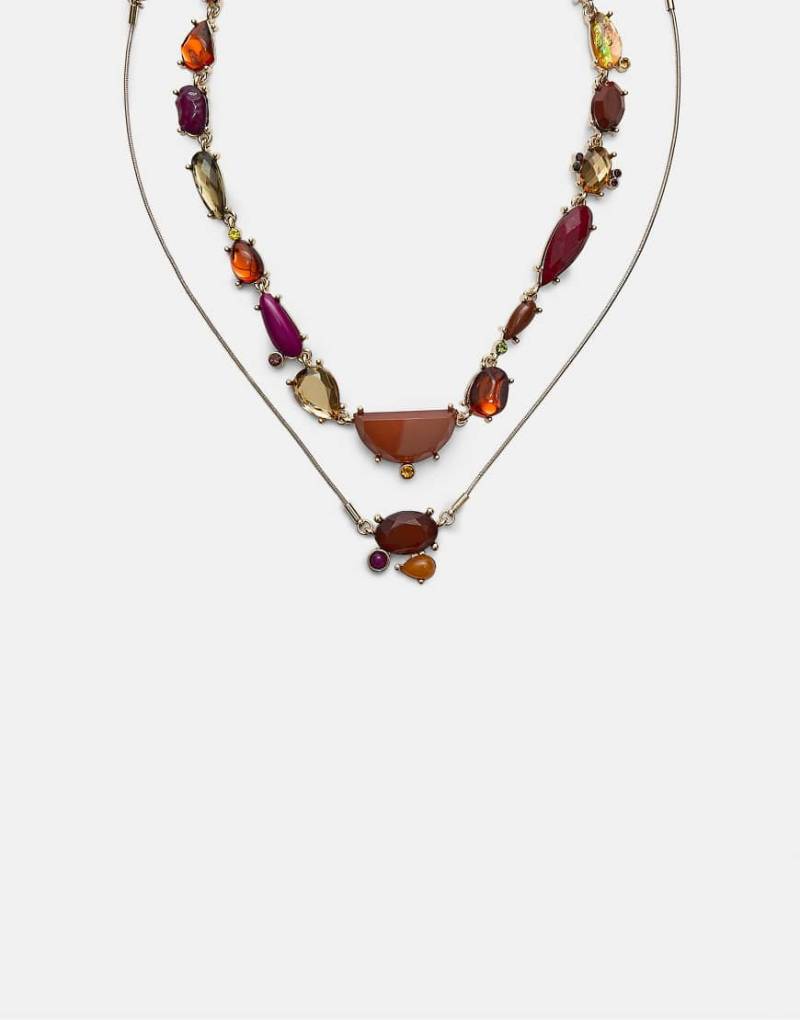 Stradivarius - 2er-Set Halsketten in Gold mit Schmucksteinen-Gelb von Stradivarius