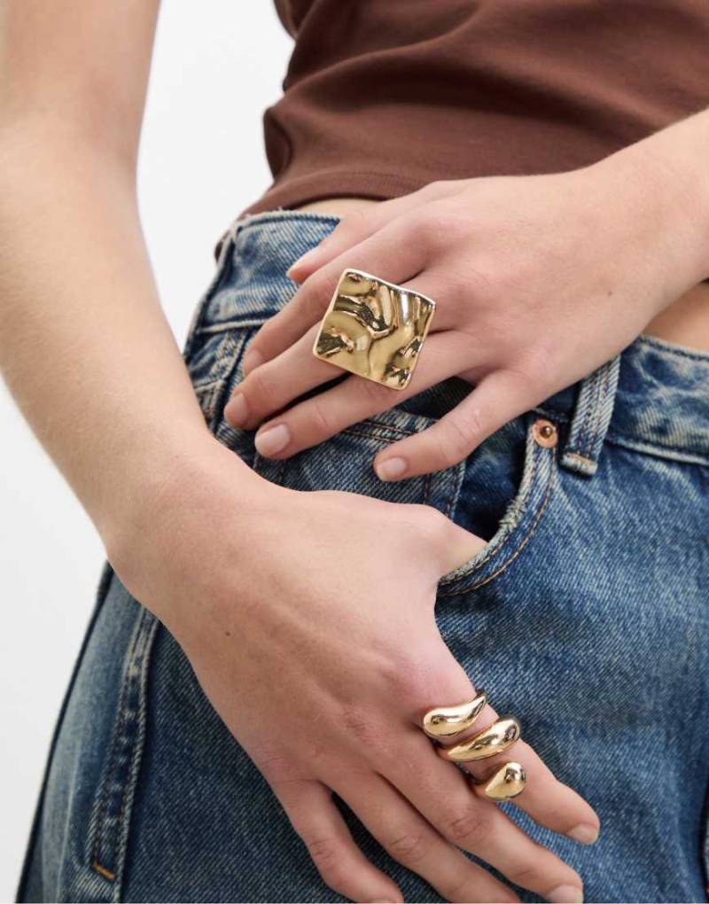 Stradivarius - 2er-Set Kombi-Ringe in Goldoptik-Gelb von Stradivarius