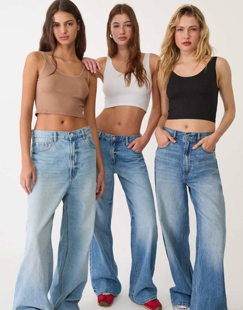 Stradivarius - 3er-Pack Trägeroberteile in Schwarz von Stradivarius