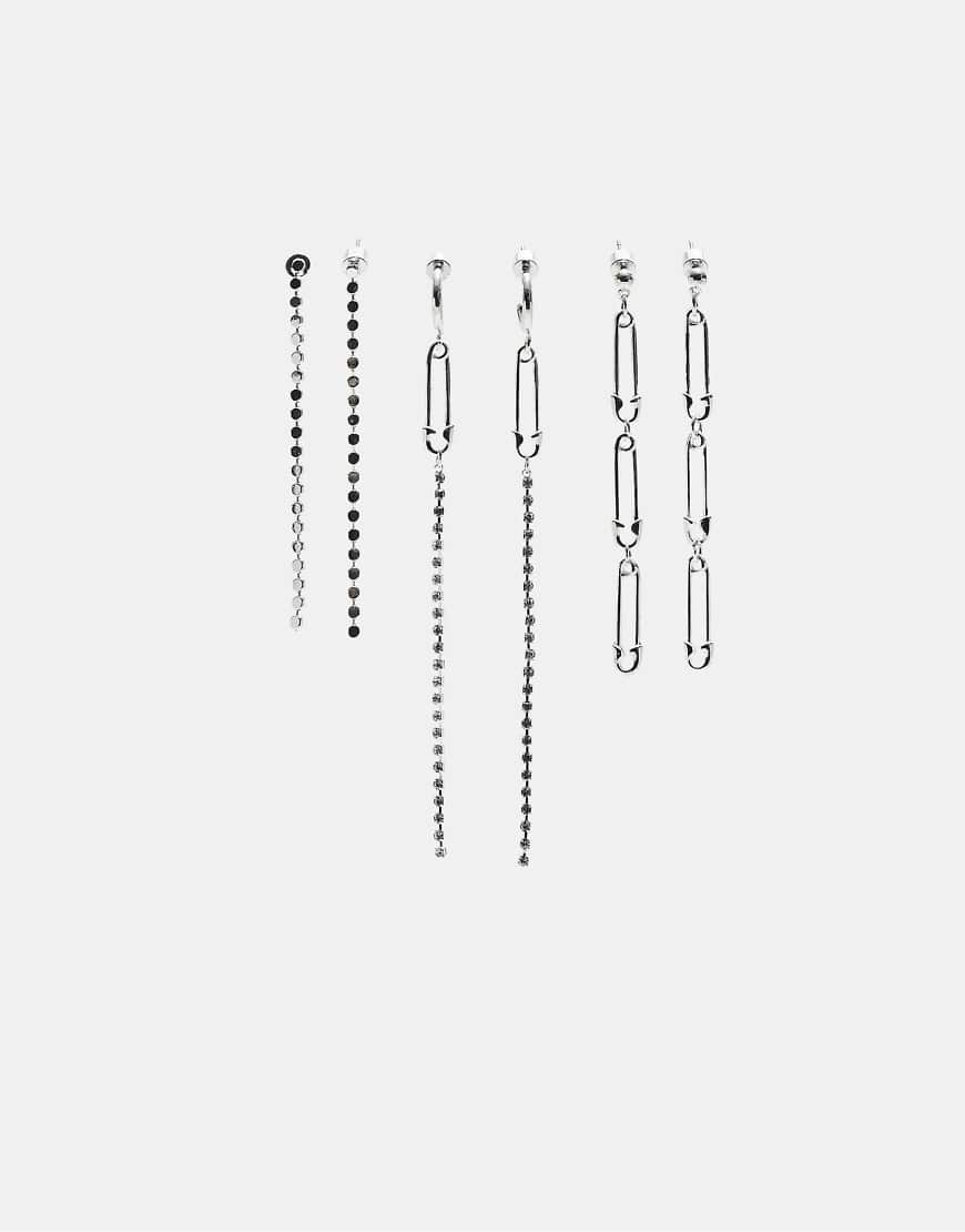 Stradivarius - 3er-Set Hängeohrringe in Grau mit Schmucksteinen von Stradivarius