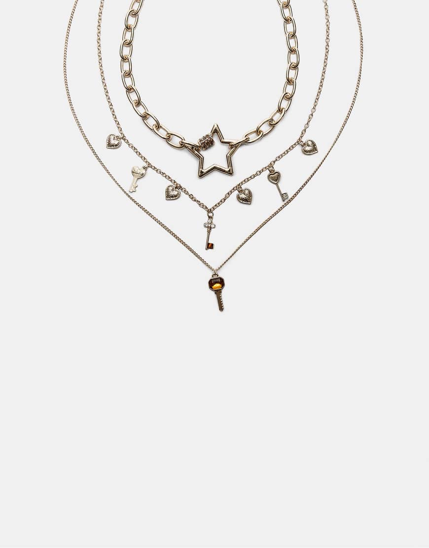 Stradivarius - 3er-Set Halsketten in Goldoptik mit Sterndetail und Anhänger-Gelb von Stradivarius