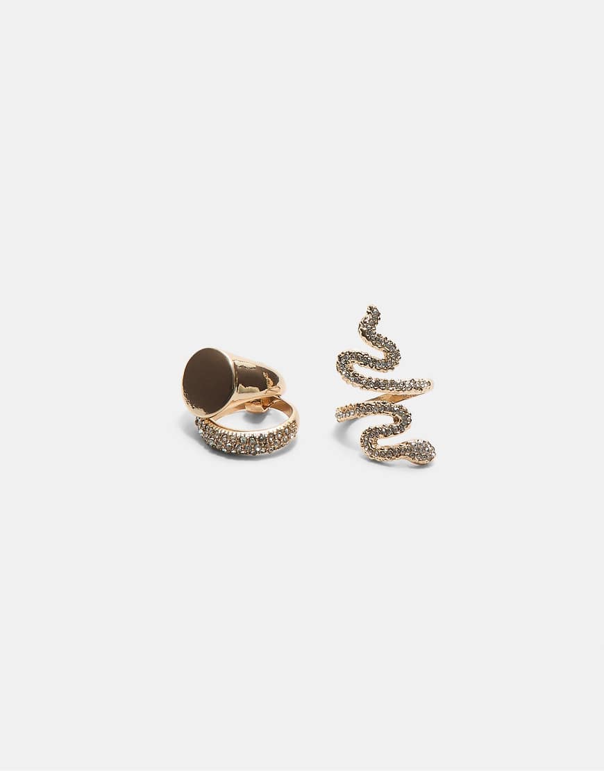 Stradivarius - 3er-Set Ringe in Goldoptik mit Schlangendesign und Schmucksteinen-Gelb von Stradivarius