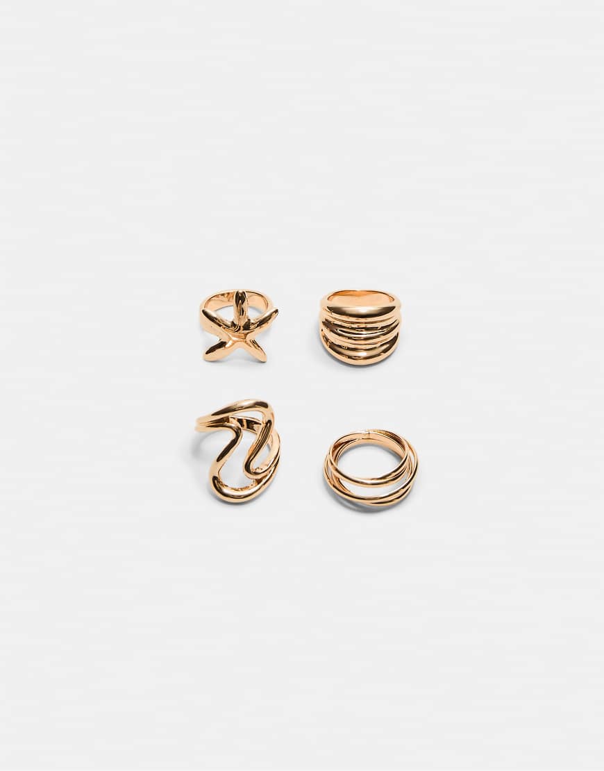 Stradivarius - 4er-Set Ringe mit Sternendesign in Goldoptik-Gelb von Stradivarius