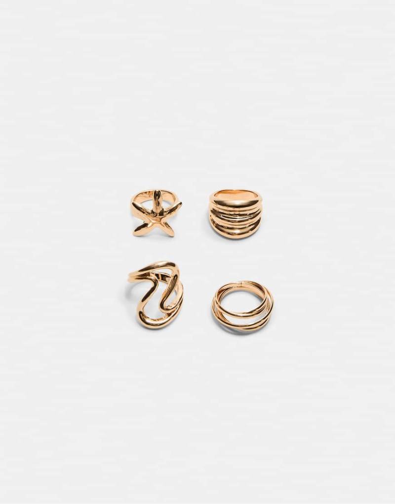 Stradivarius - 4er-Set Ringe mit Sternendesign in Goldoptik-Gelb von Stradivarius