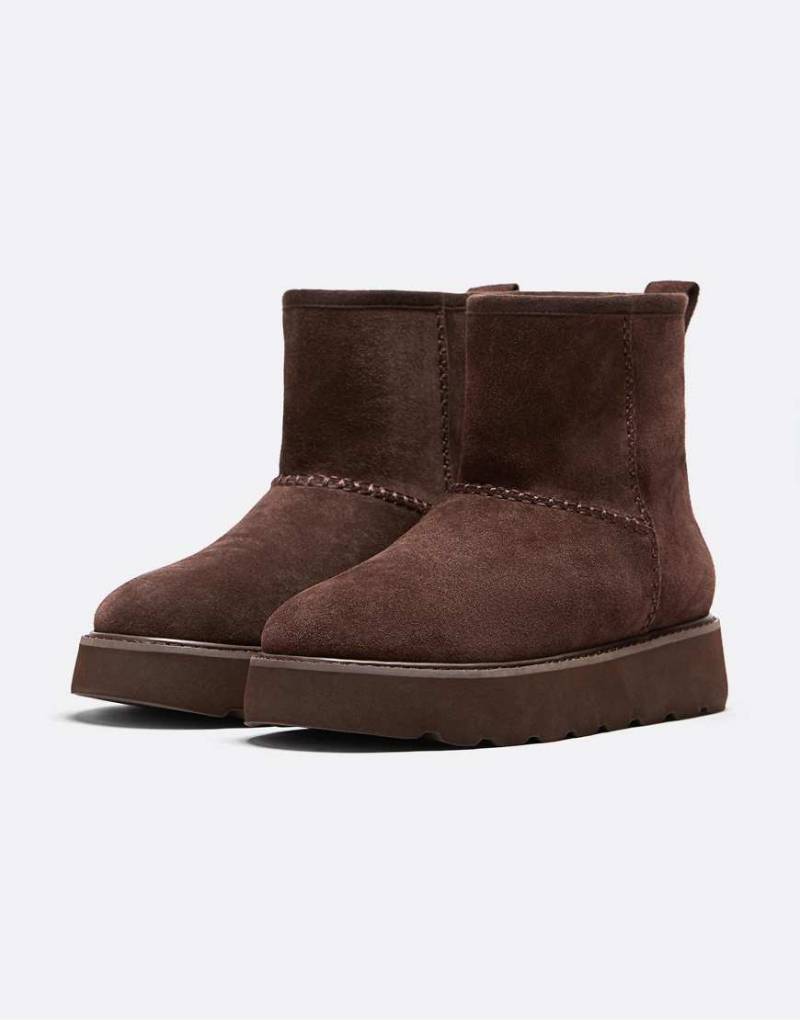 Stradivarius - Ankle-Boots in Braun mit Plateausohle und Kunstpelz-Innenfutter-Brown von Stradivarius
