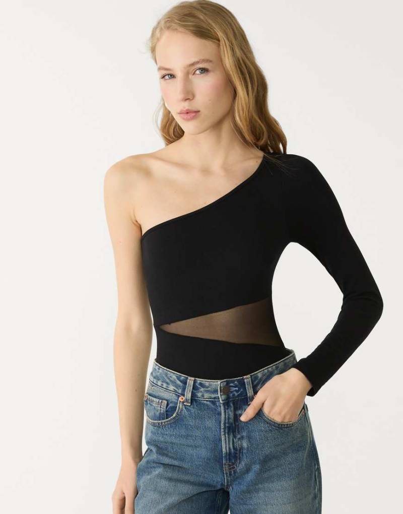 Stradivarius - Asymmetrischer Body in Schwarz mit durchscheinenden Details von Stradivarius