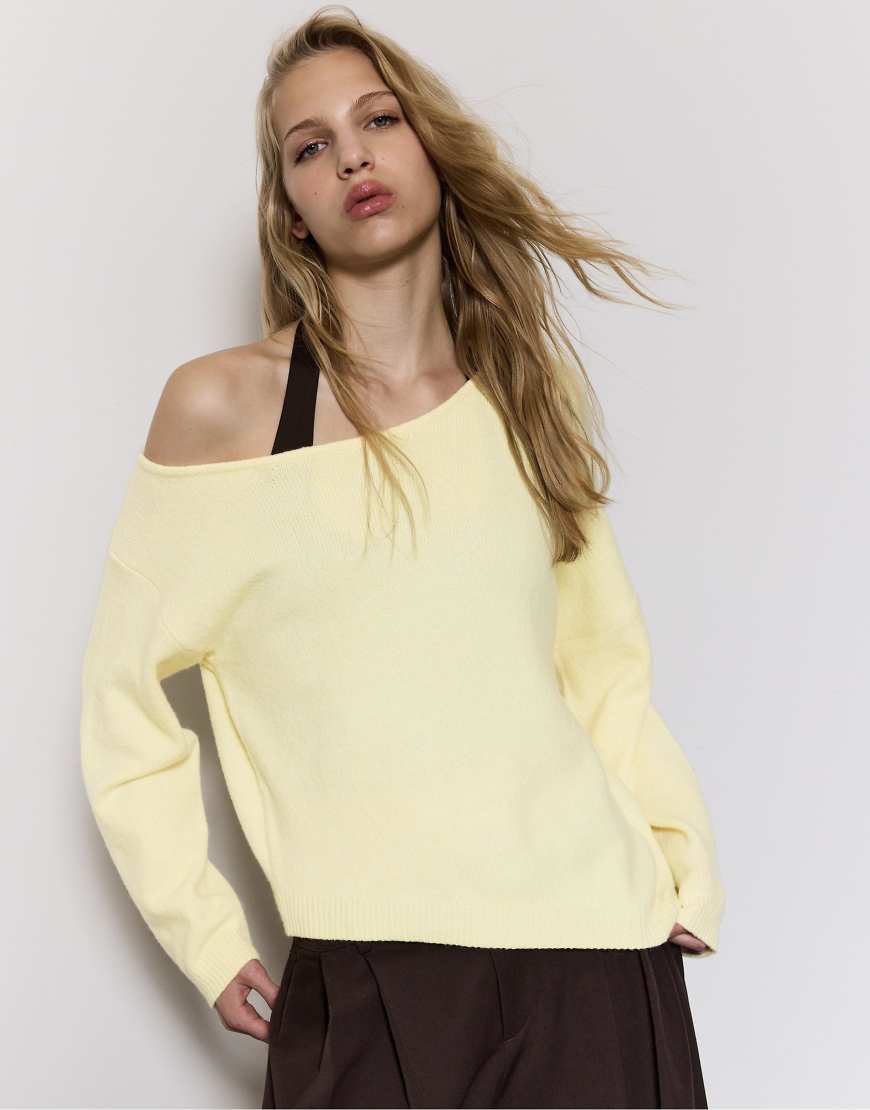 Stradivarius - Asymmetrischer Strickpullover in Pastellgelb von Stradivarius