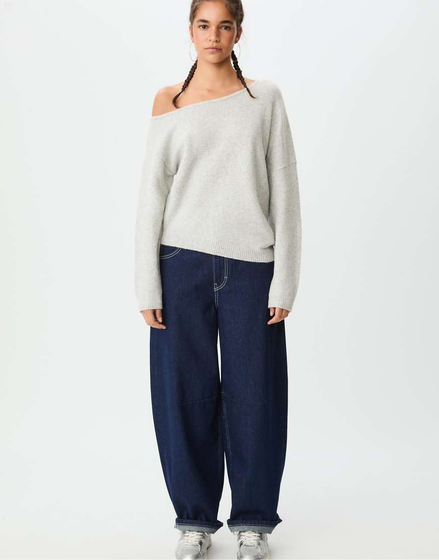 Stradivarius - Asymmetrischer Strickpullover in meliertem Grau von Stradivarius