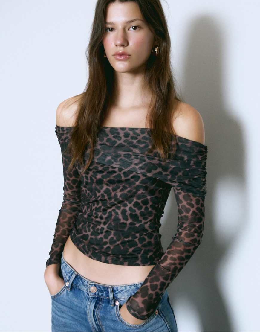 Stradivarius - Asymmetrisches Oberteil aus Tüll in Beige-Neutral von Stradivarius