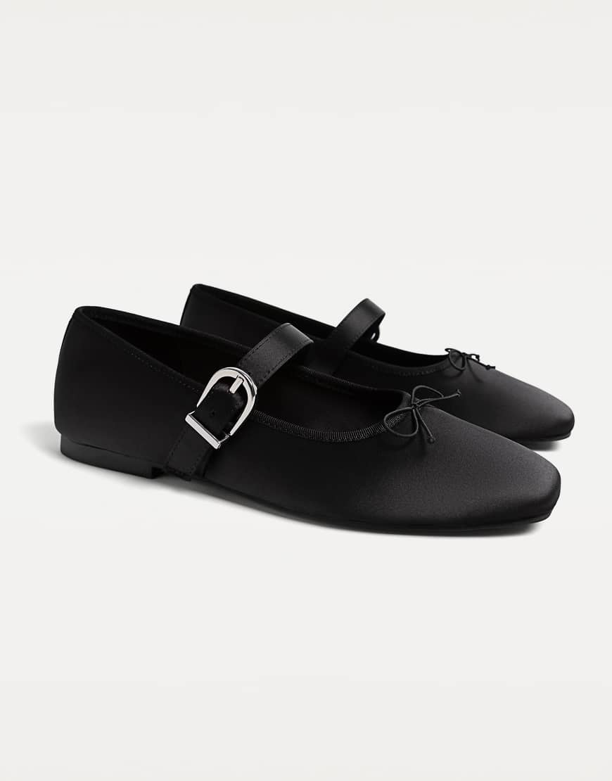 Stradivarius - Ballerinas aus Satin in Schwarz von Stradivarius