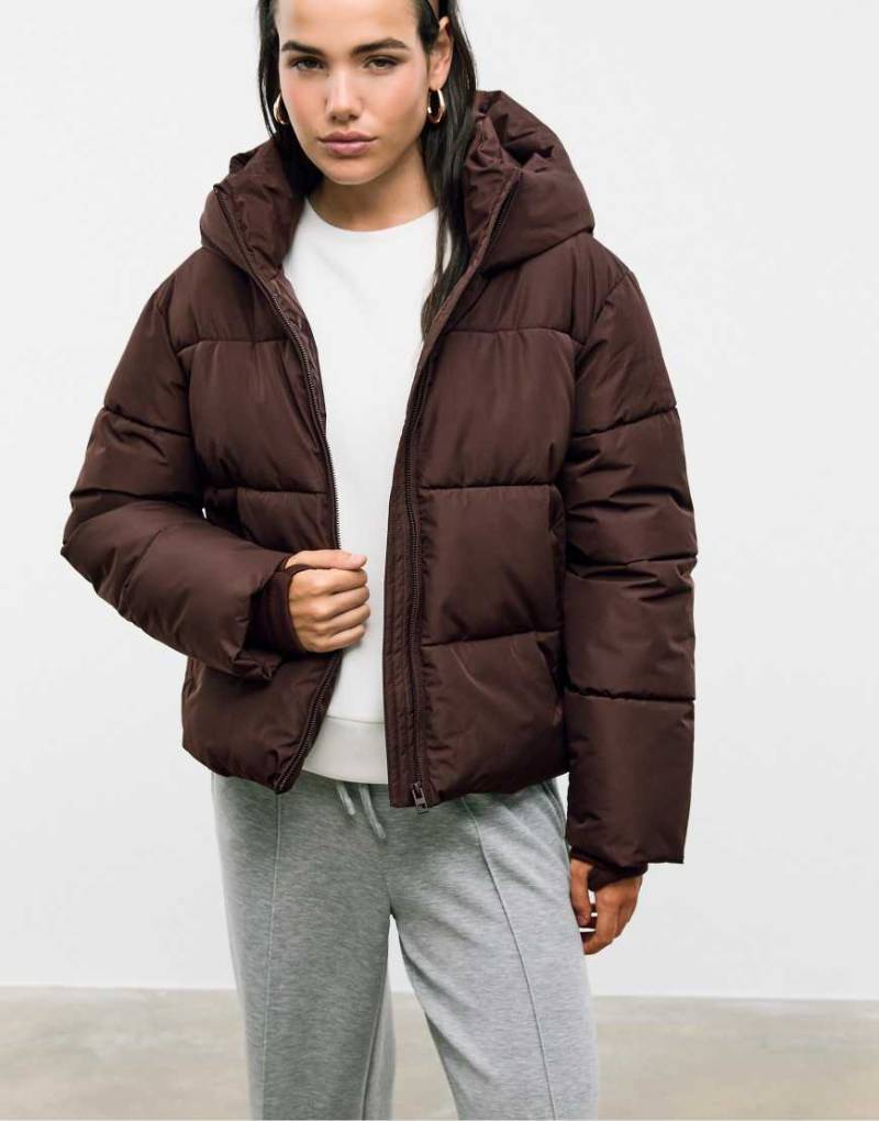 Stradivarius - Basic-Pufferjacke in Hellbraun mit Kapuze-Brown von Stradivarius