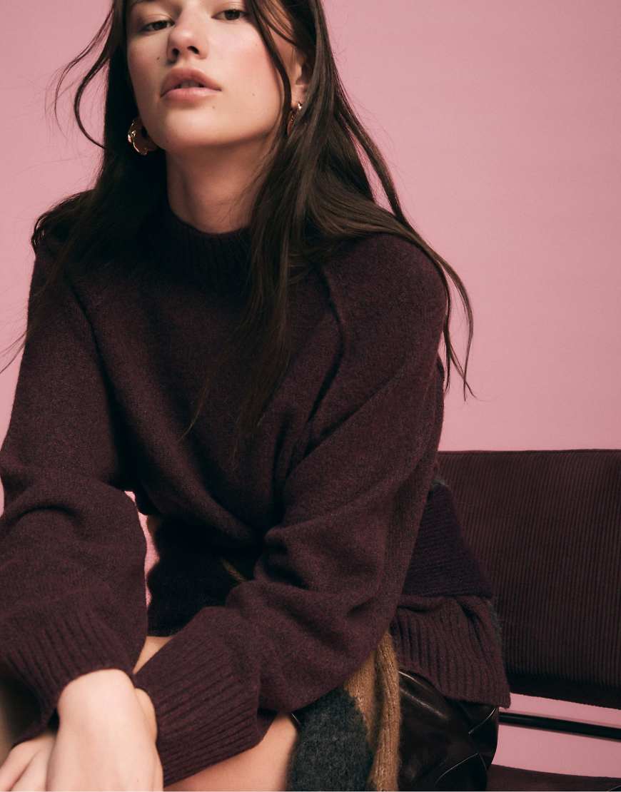 Stradivarius - Basic-Strickpullover in Aubergine-Lila von Stradivarius