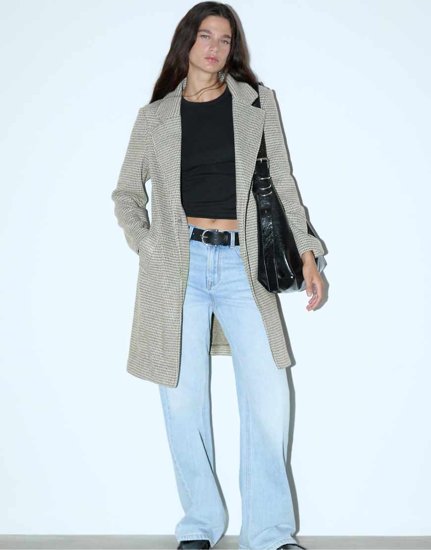 Stradivarius - Bedruckter Midimantel in Perlgrau mit Knopfleiste von Stradivarius