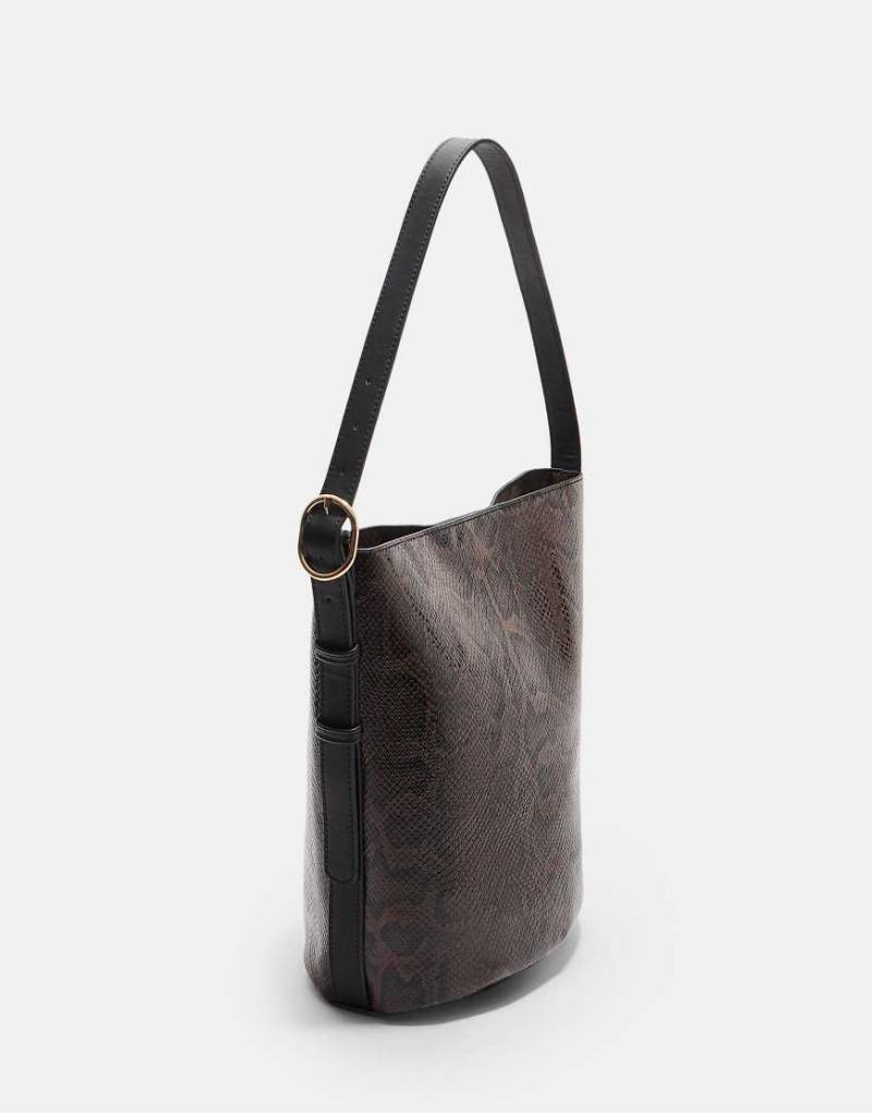 Stradivarius - Beuteltasche in Braun mit Animalprint und Schnalle-Brown von Stradivarius
