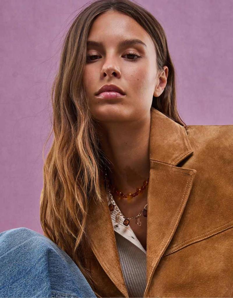 Stradivarius - Blazer aus 100% Leder in blassem Kamelbraun-Neutral von Stradivarius