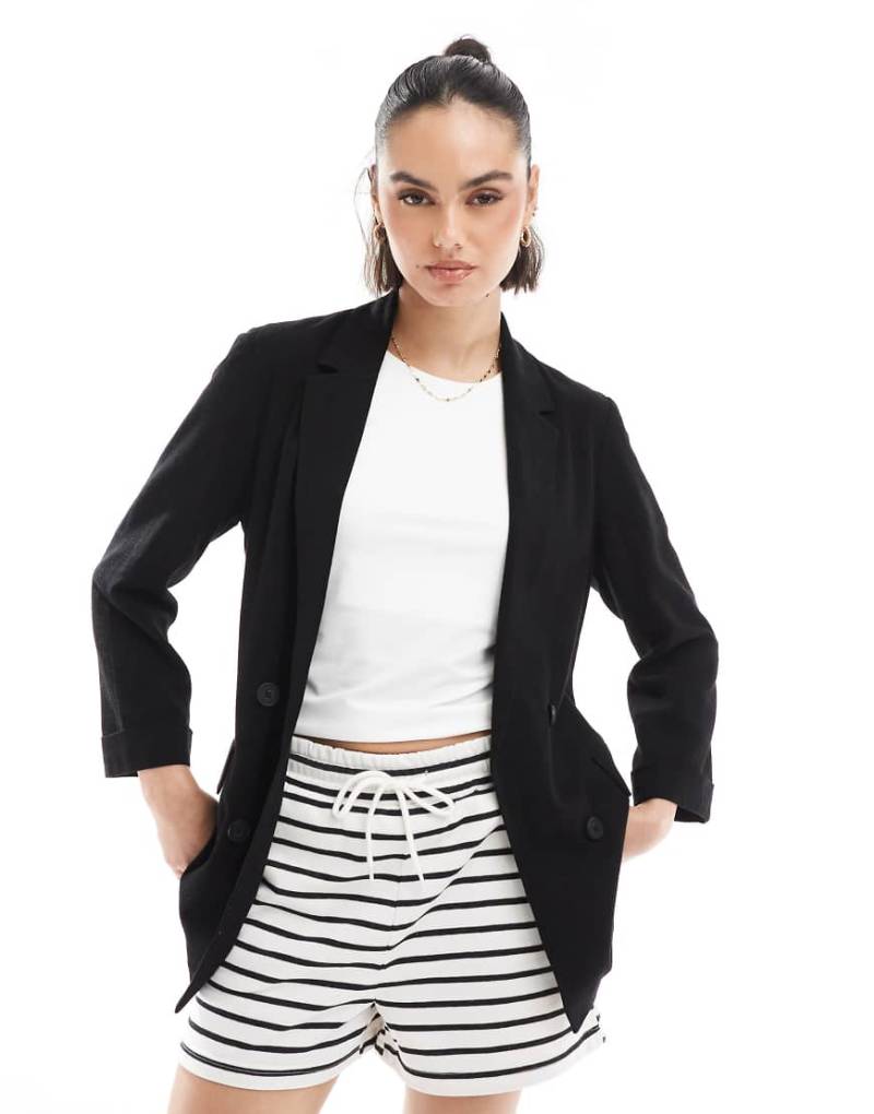 Stradivarius - Blazer in schwarzer Leinenoptik von Stradivarius