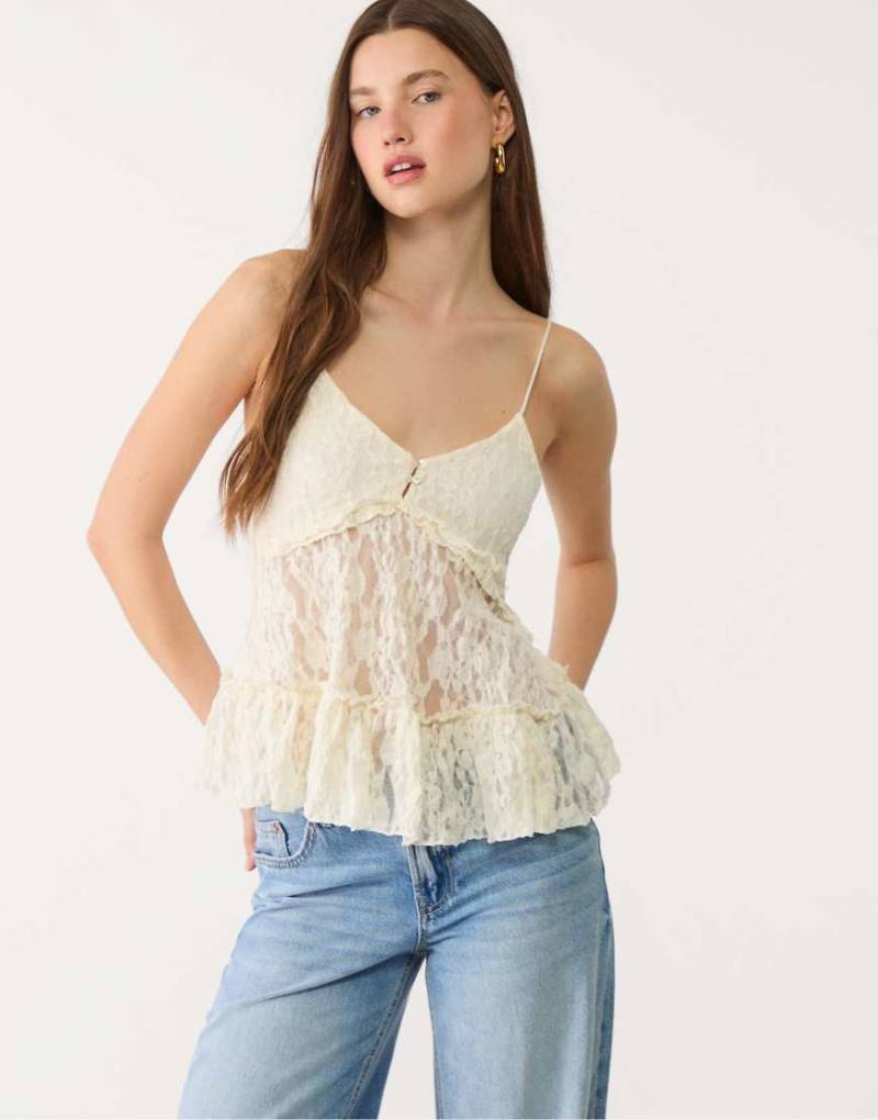 Stradivarius - Blonde - Trägertop aus Spitze in Ecru-Weiß Stradivarius - Blonde - Trägertop aus Spitze in Ecru-Weiß von Stradivarius