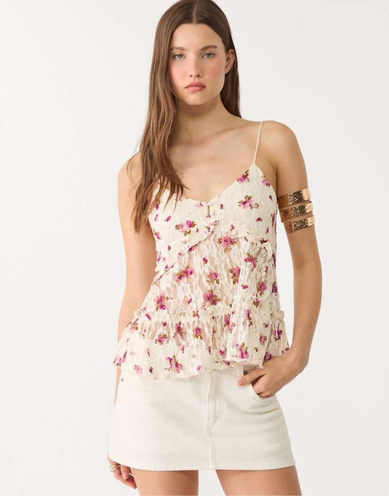 Stradivarius - Blonde - Trägertop aus Spitze in Vanille-Weiß von Stradivarius