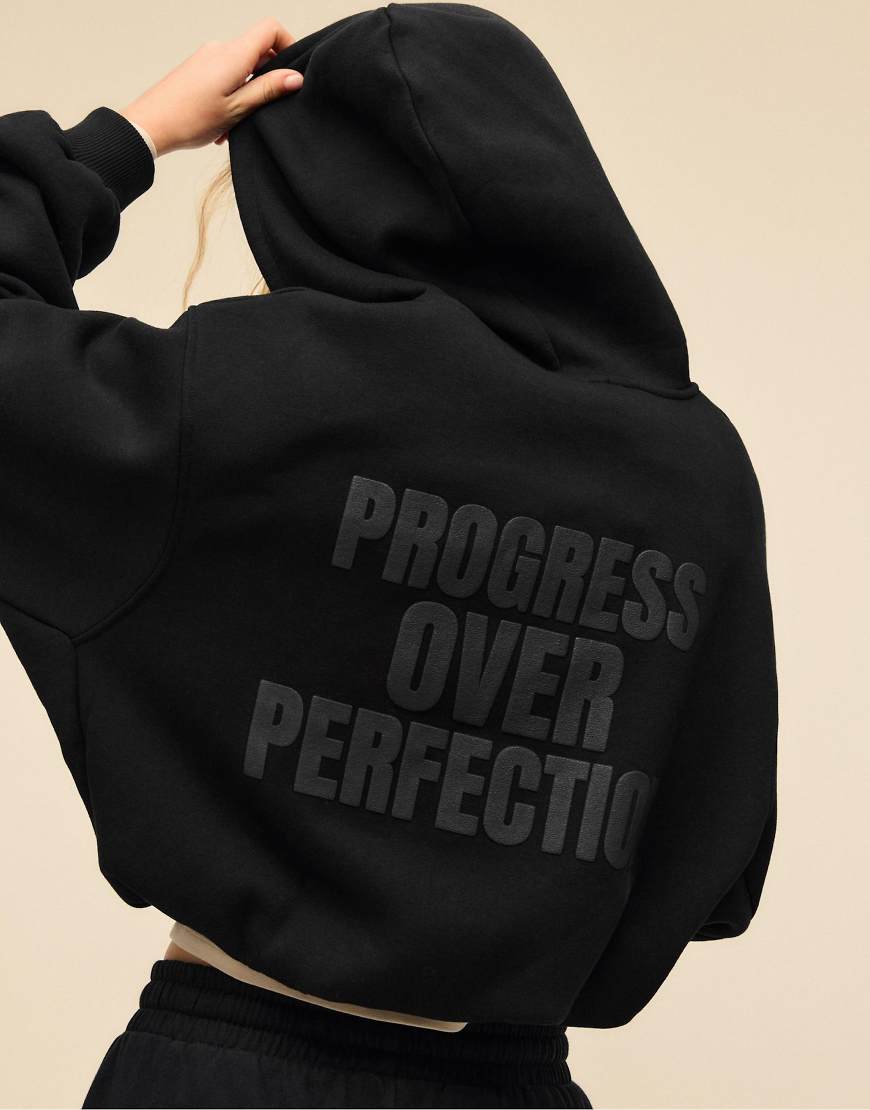 Stradivarius - Bomber-Sweatshirt in Schwarz mit Kapuze und Print von Stradivarius