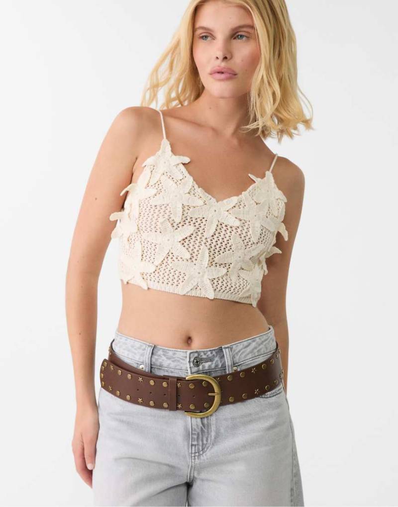 Stradivarius - Breiter Gürtel in Beige mit Sternnieten-Neutral von Stradivarius