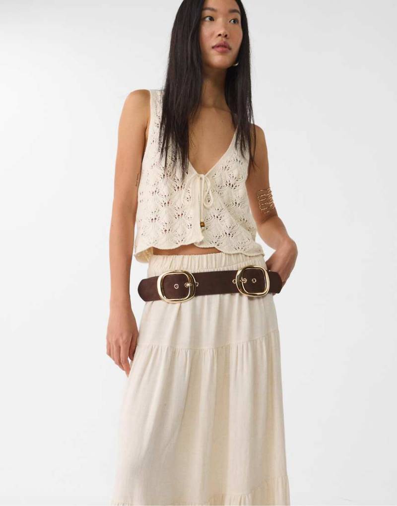 Stradivarius - Breiter Gürtel in Braun mit Doppelschnalle von Stradivarius