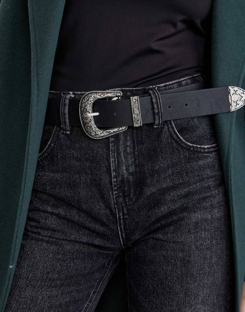 Stradivarius - Breiter Gürtel in Schwarz im Cowboy-Design von Stradivarius